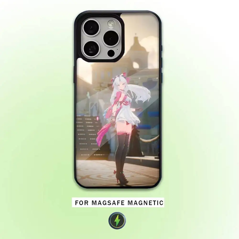 Casing Ponsel W-Wuthering Waves C-Carlotta Untuk iPhone17,16,15,14,13,12,11 Plus,Pro Max Magnetik Untuk Pengisian Daya Nirkabel Magsafe