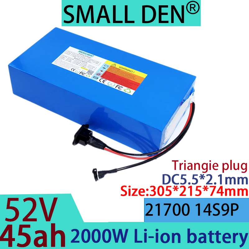 52V 45Ah 21700 14S9P Lithium ion Battery Pack 2000W Outdoor Backup Battery with 40A BMS+58.8V2A 3A 5A Charger Power Tool Battery