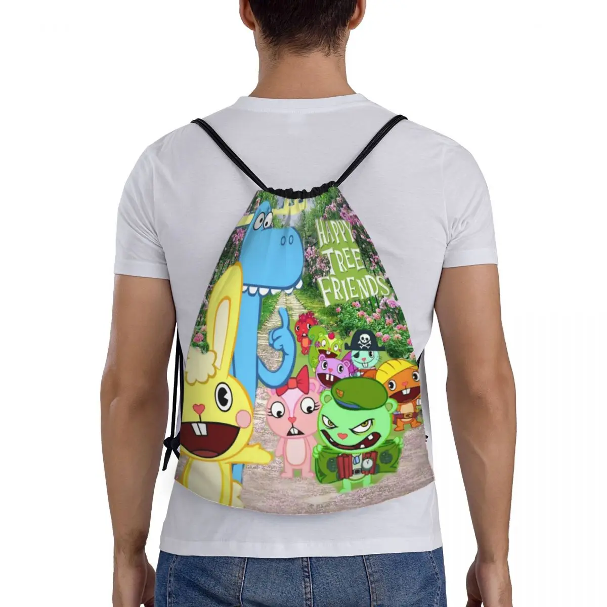 Happy Tree Friends Flippy Lumpy Cuddles Loving Family Backpacks Multi-function Drawstring Bags Sports Bag Book Bags Man Woman