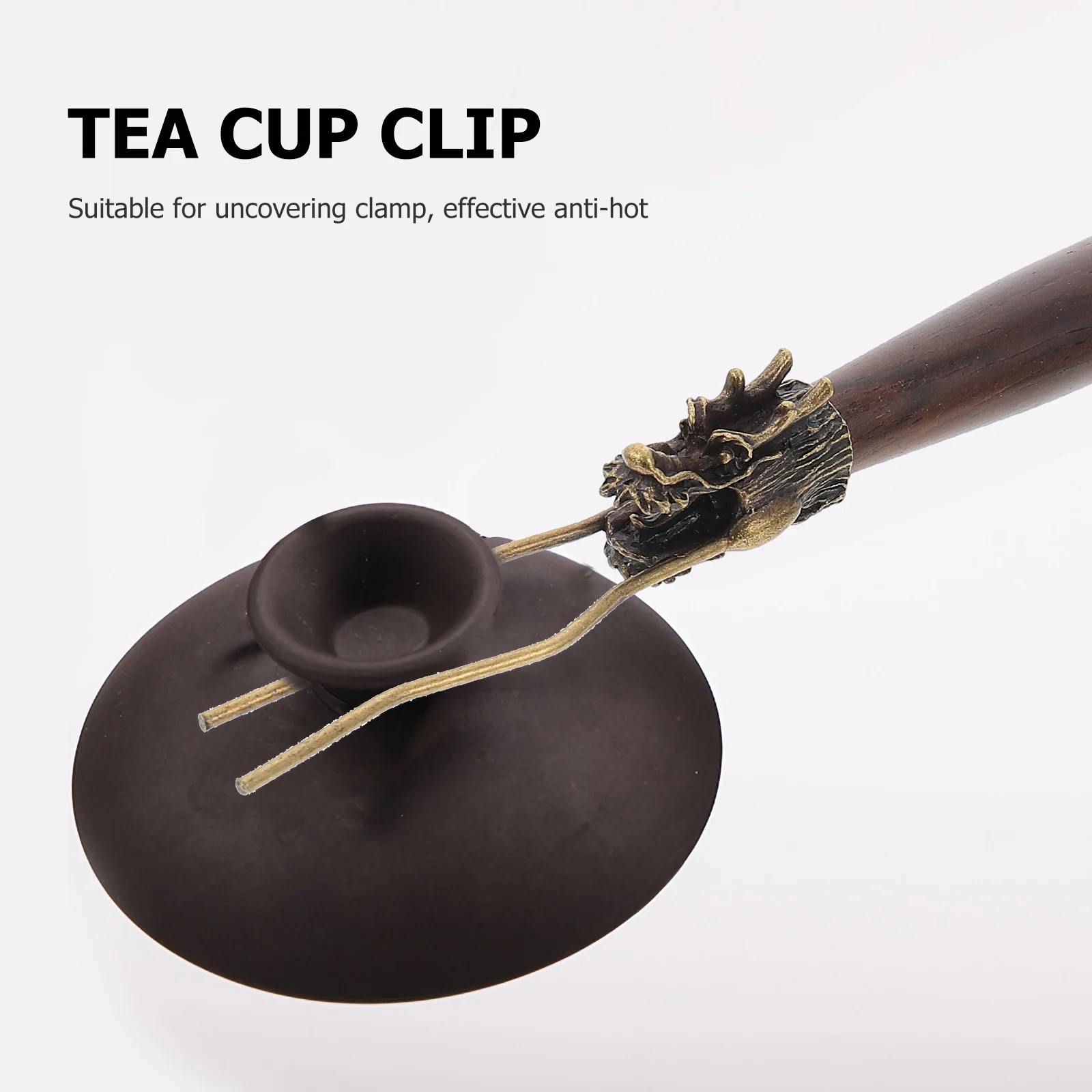 

Wooden Handle Teacup Clip Non-Skid Copper Material Tea Ceremony Accessory Easy Hold Operate Teacup Clip
