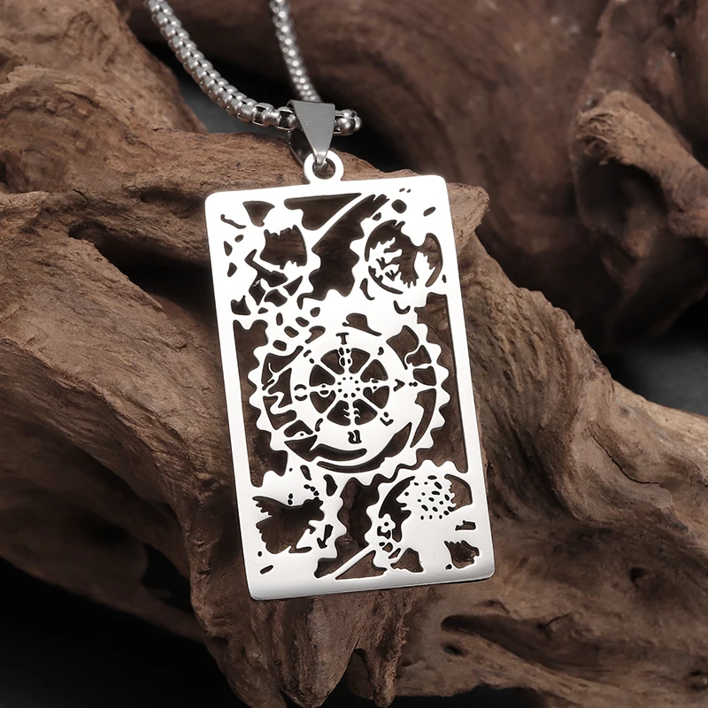 Retro Tarot Steel Titanium Pendant Waite Major Arcana Pendant Necklace Suitable for Men's Fashion Personality Trendy Accessories