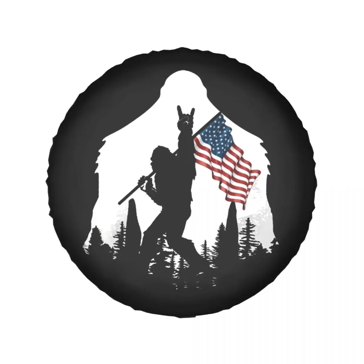 Bigfoot American Flag Tire Cover 4WD RV Sasquatch Spare Wheel Protector Universal For Jeep Grand Cherokee 14