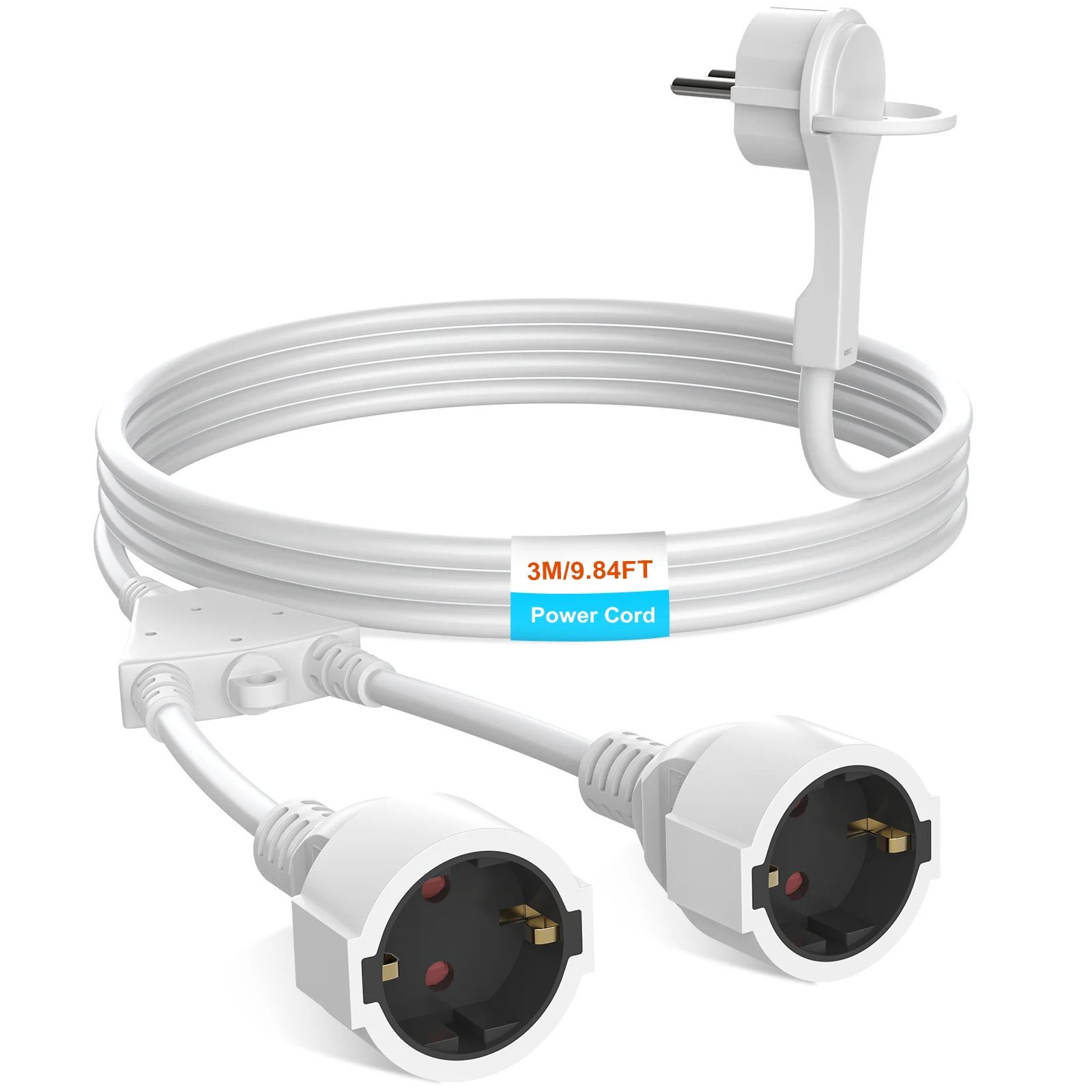 2/3/5/7/10 Meter European Standard Dual-Socket Extension Cord Flame-Retardant PVC Power Cord, 4000W High Power IP44