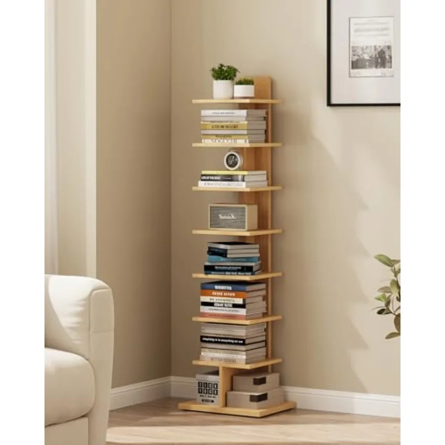 

Narrow Book Bookcase Spine Book Shelf for Small Space Corner Standing Shelf for Living Room Office Study Entryway BS06BN008