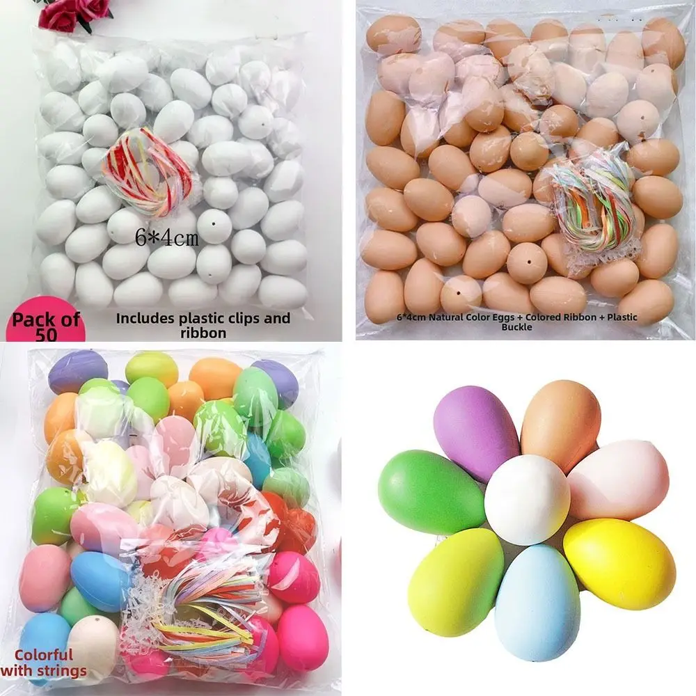 

50Pcs DIY Paintable Easter Eggs Colorful Plastic Lightweight Plastic Fake Egg Simulation Egg Handmade Easter Party Decoration