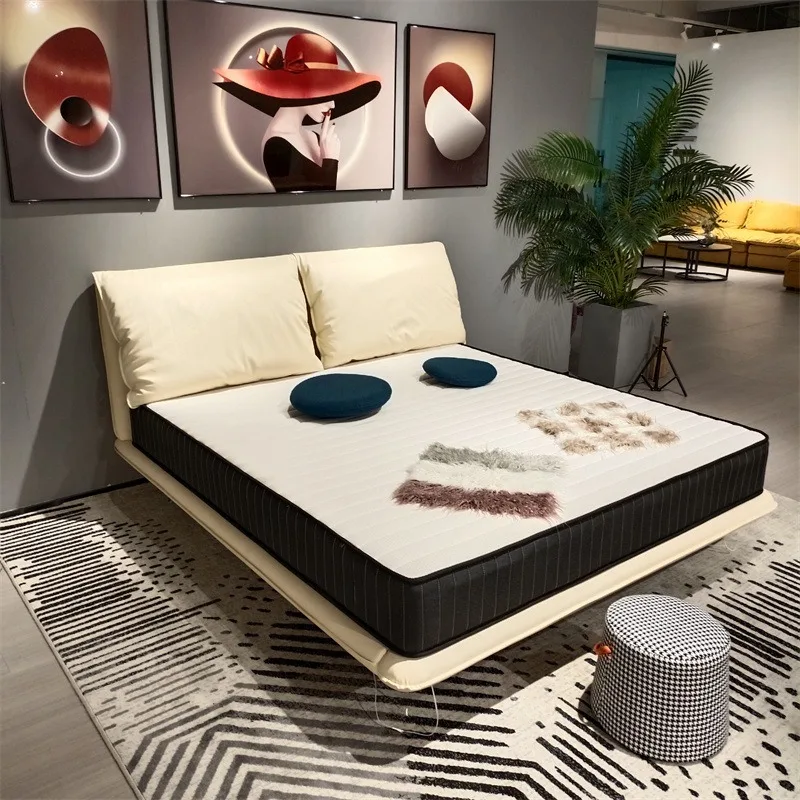 First layer leather suspended bed baby elephant ears leather suspended bed line under the master bedroom big bed Italian modern
