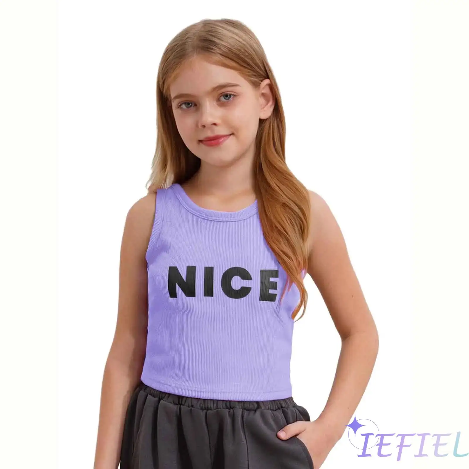 

Girls Street Dance Costume Hiphop Knitting Crop Top Letter Print Ribbed Sports Vest Cross Wrap Back Tank Top Yoga Streetdance