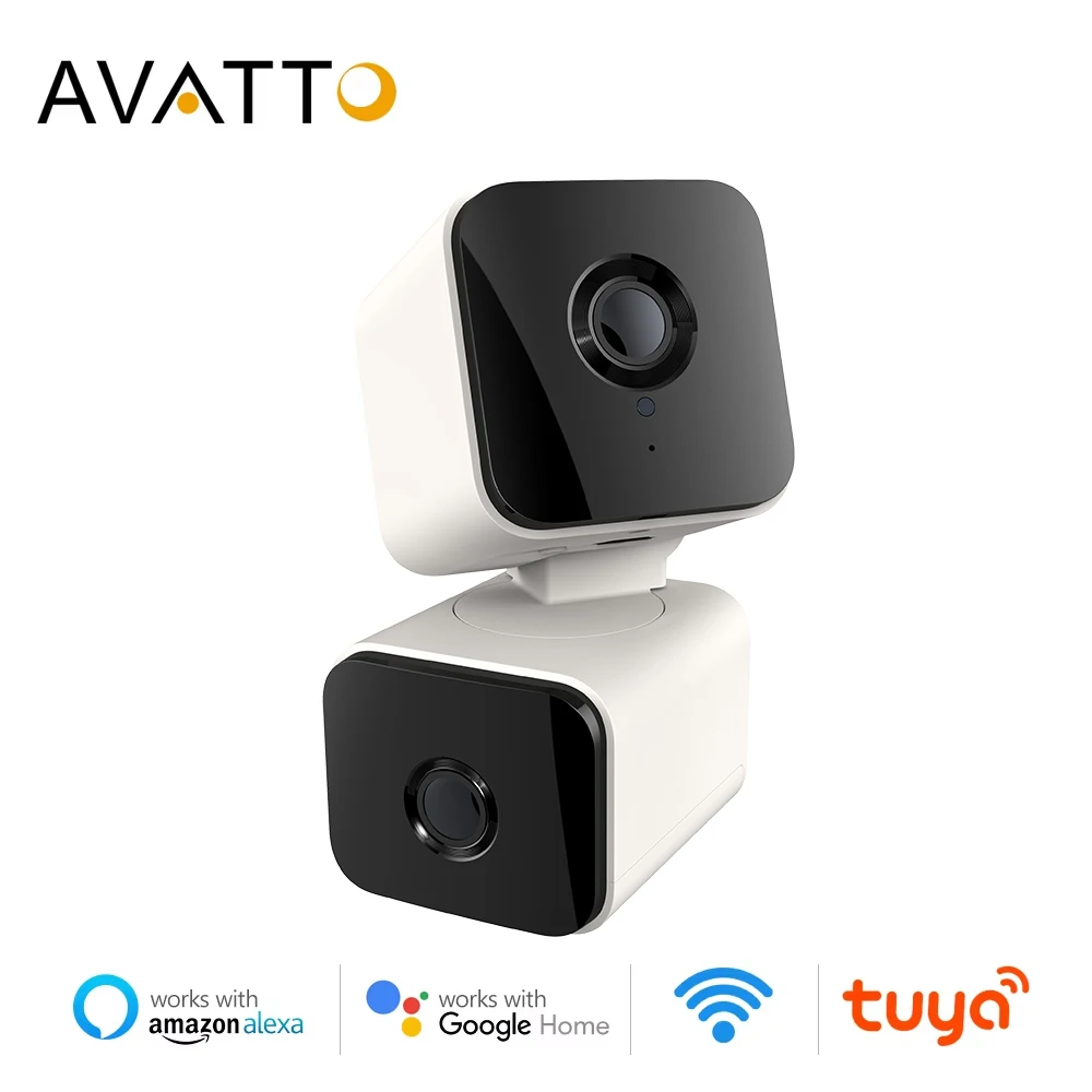 AVATTO Tuya WiFi Indoor Dual Lens Smart Camera Rilevamento umano Telecamera di sorveglianza con tracciamento automatico Funziona con Alexa Google