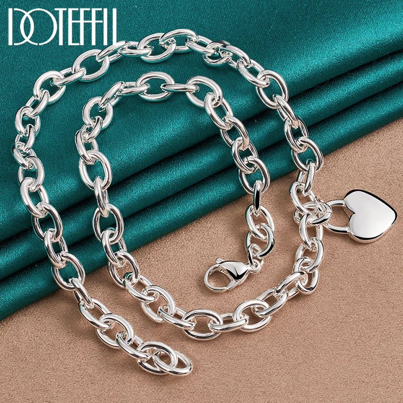 

DOTEFFIL 925 Sterling Silver 18 Inch Chain Heart Lock Pendant Necklace For Women Man Wedding Engagement Fashion Jewelry