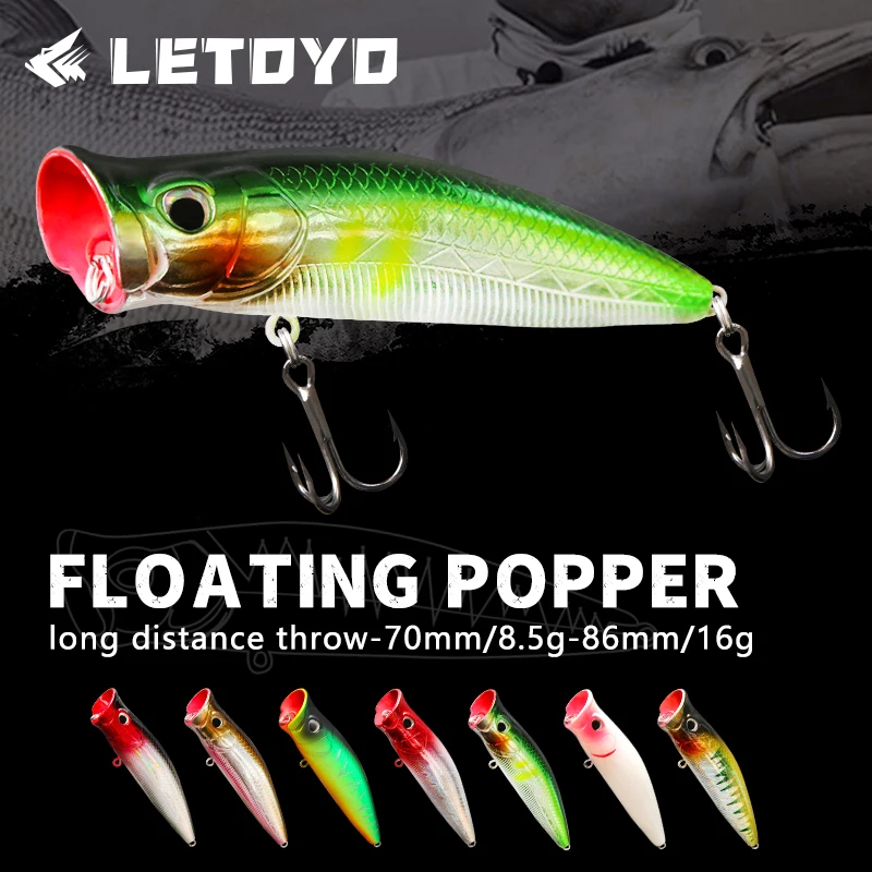 LETOYO Floating Fishing Lures 8.5g 16g Artificial Laser Coating Hard Baits Topwater Poppers Bass Pike Wobbler Popper Lure