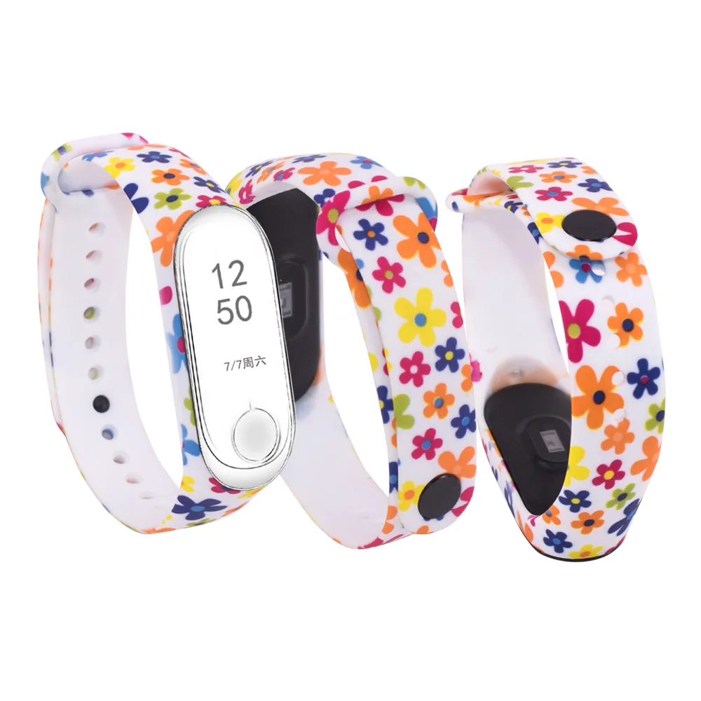 Strap For Xiaomi Mi Band 6 5 4 3 Clolrful Printed Wrist Silicone Strap For MIband 5 6 4 3 WatchBand Flowers Bracelet Replacement