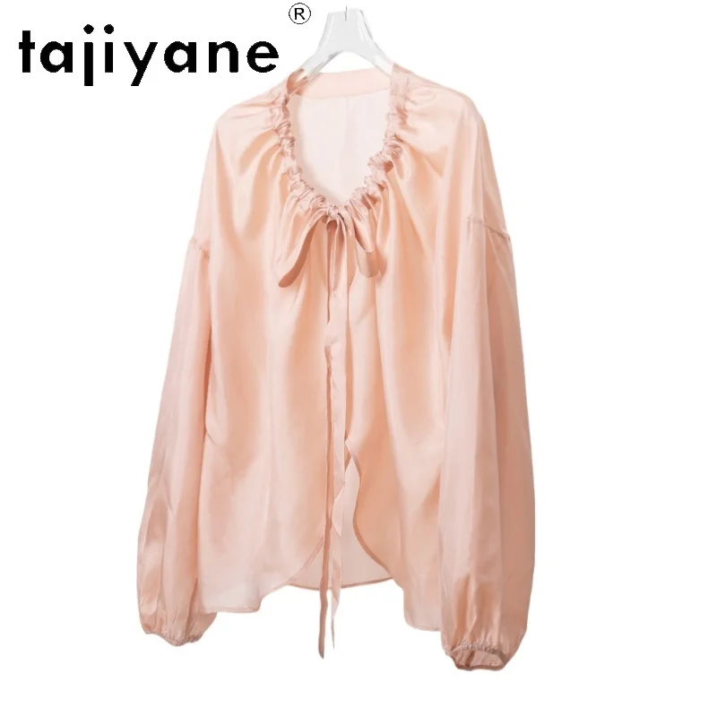 

TAJIYANE 100% Natural Mulberry Silk Blouse Elegant Pink Shirts Woman High Quality Laced Silk Cardigan Summer Clothes топ женский