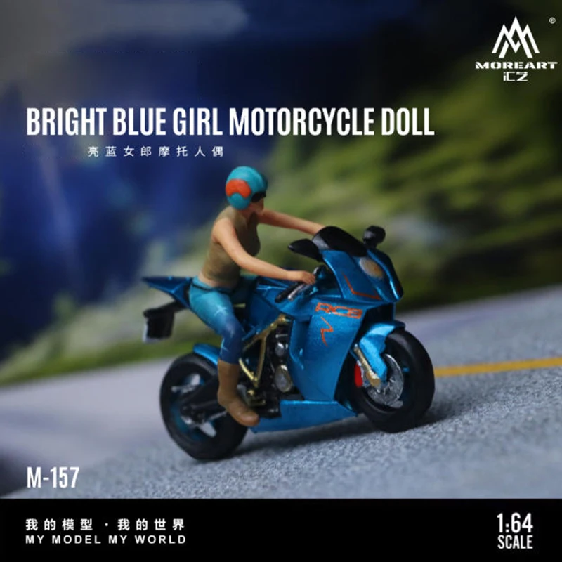 MoreArt 1:64 KTM1190 Blau Motorrad Mädchen Figur Set Legierung & Kunststoff Simulation Auto Modell Sammlung Display Ornament Spielzeug Geschenk