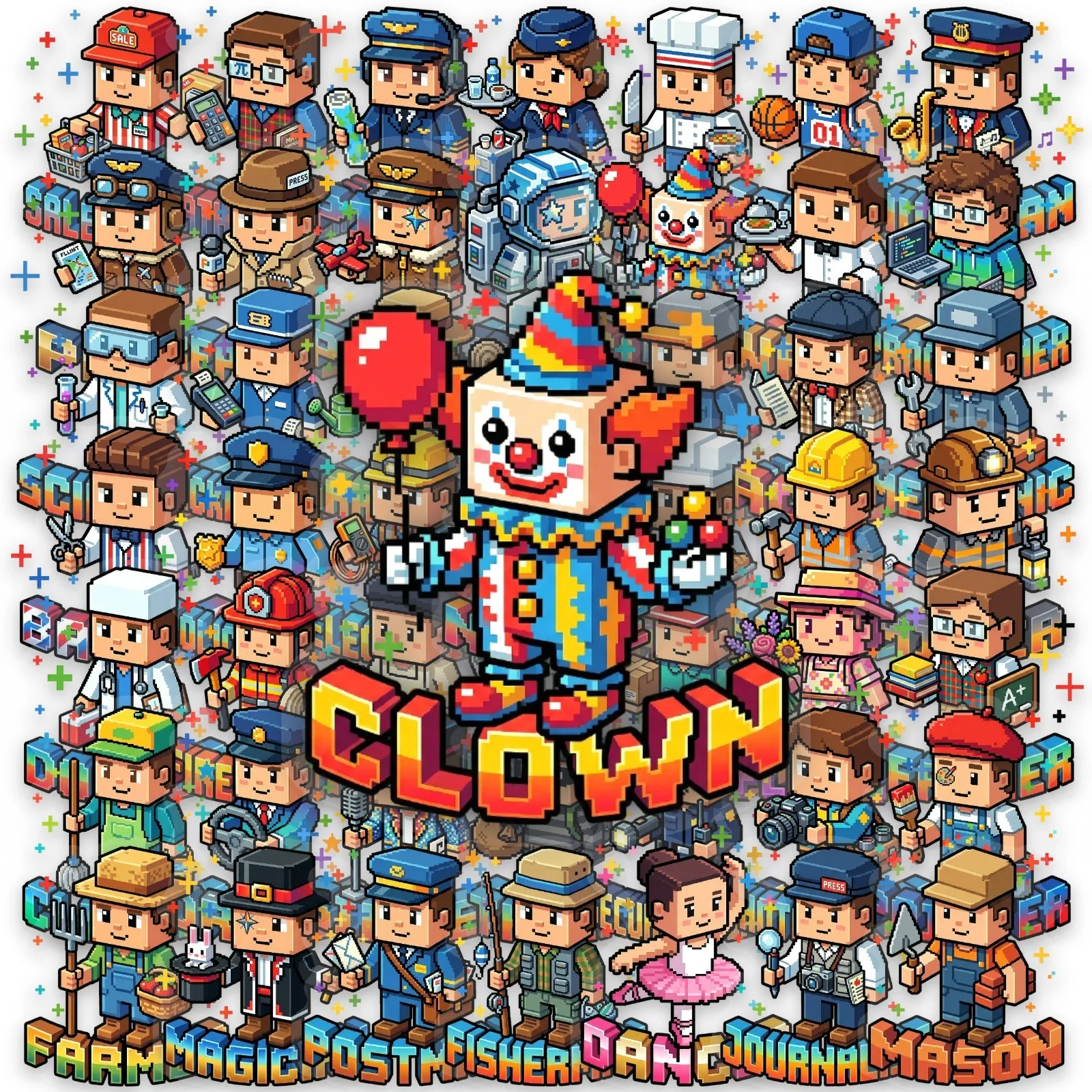 50 Pcs Pixel Art Occupation Character Stickers Clear PET Cartoon Decorate Suitcase Phone Stationery Box File Folder Skate Decals