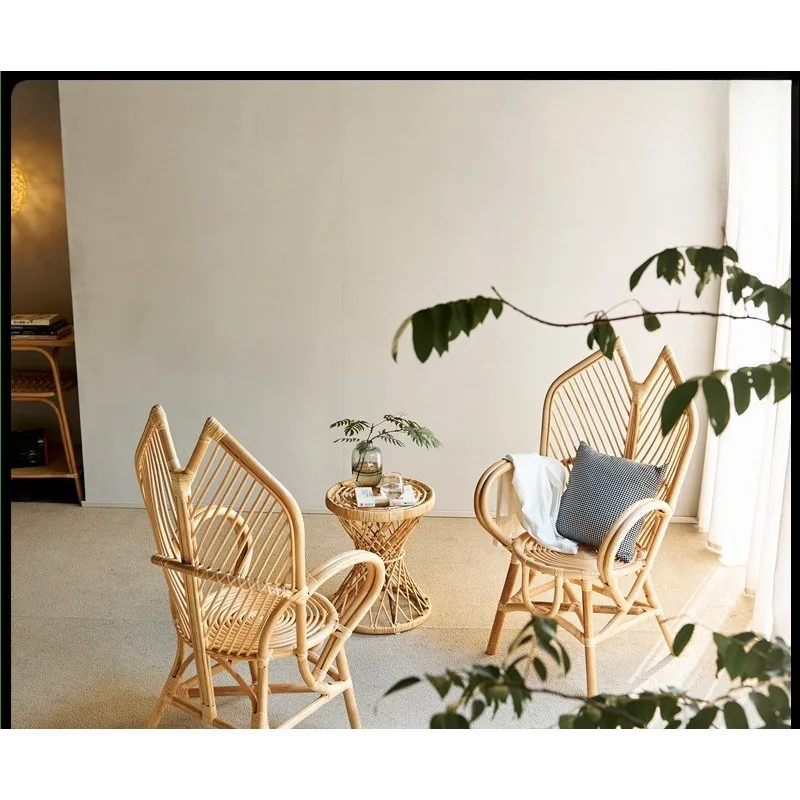 Nordic chair high backrest simple B & B hotel creative home single with armrests hand-woven rattan dining chair