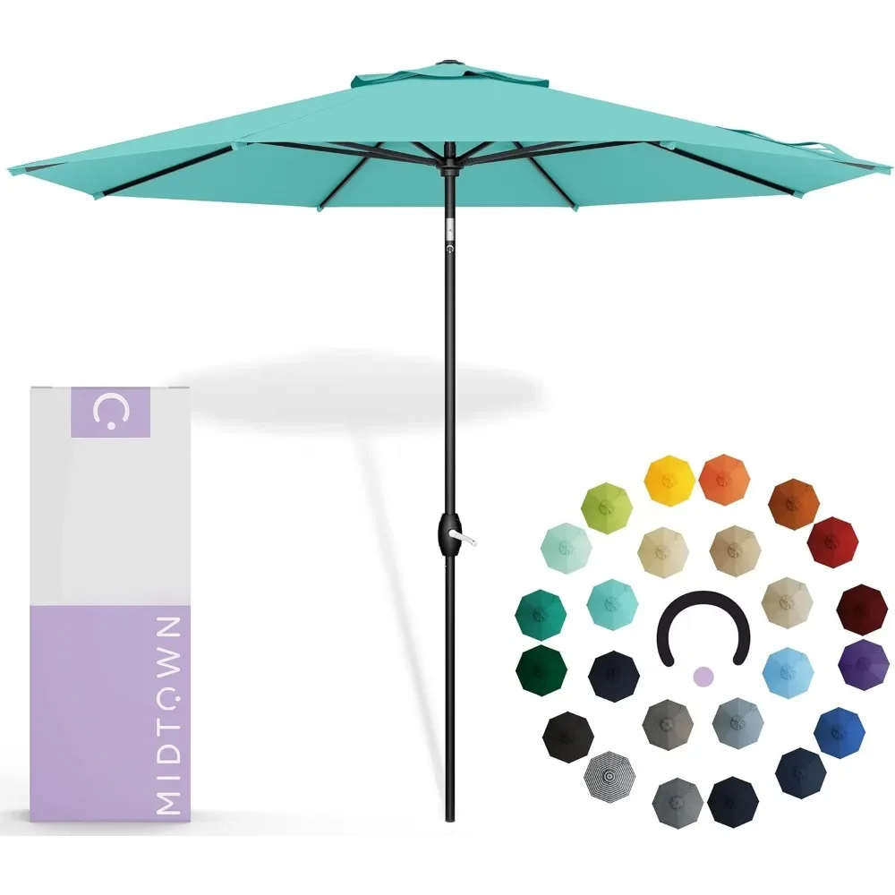 Sunbrella Umbrella 9 Feet Outdoor Umbrella with Sunbrella Aruba Acrylic Fabric - Auto-Tilt Aluminum Frame Patio Umbrella