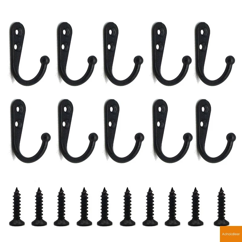 

10 Pack Wall Hooks with Screws Alloy Hanging Single Hook Bathroom Coat Clothes Hanger Two Colors Available Home Accessories