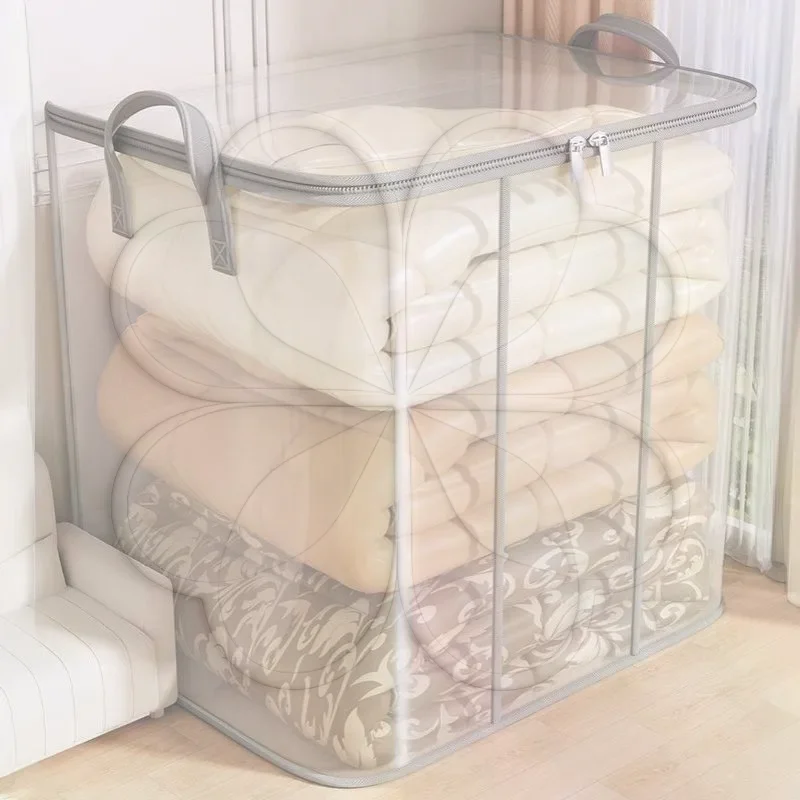 PVC Transparent Clothes Storage Bag Large Capacity Dustproof Quilt Organizer for Wardrobe Seasonal Clothing Sorting