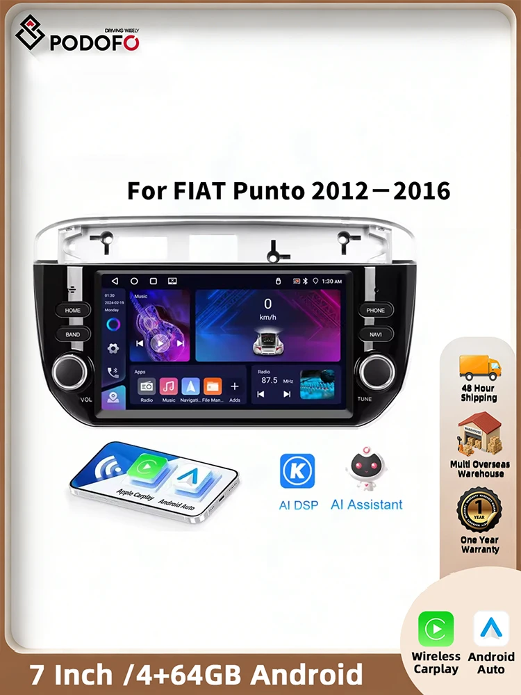 Podofo 7 ''Autoradio Voor FIAT Punto 2012-2016 Android CarPlay GPS Navigatie Head Unit WIFI FM/RDS Auto stereo EQ BT Autoradio - afbeelding 2
