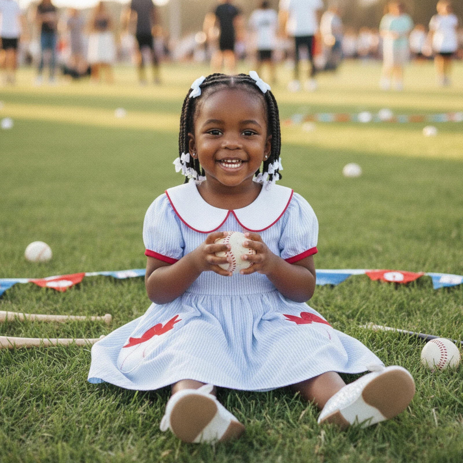Toddler Baby Girl Summer Dress Striped Bow Baseball Doll Collar Short Sleeve A-line Dresses
