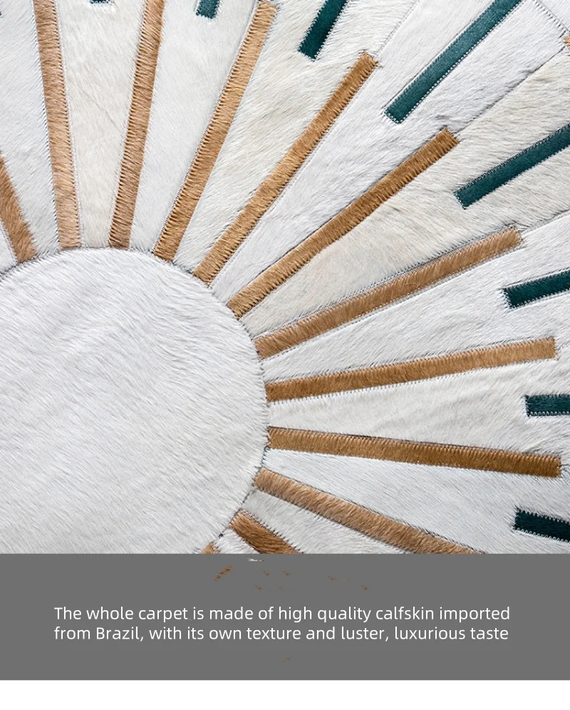 Handmade Real Cowhide Round Carpet Living Room Bedroom Sound-absorbing Rug Genuine Cow Fur Chair Floor Mat Sofa Coffee Table Mat