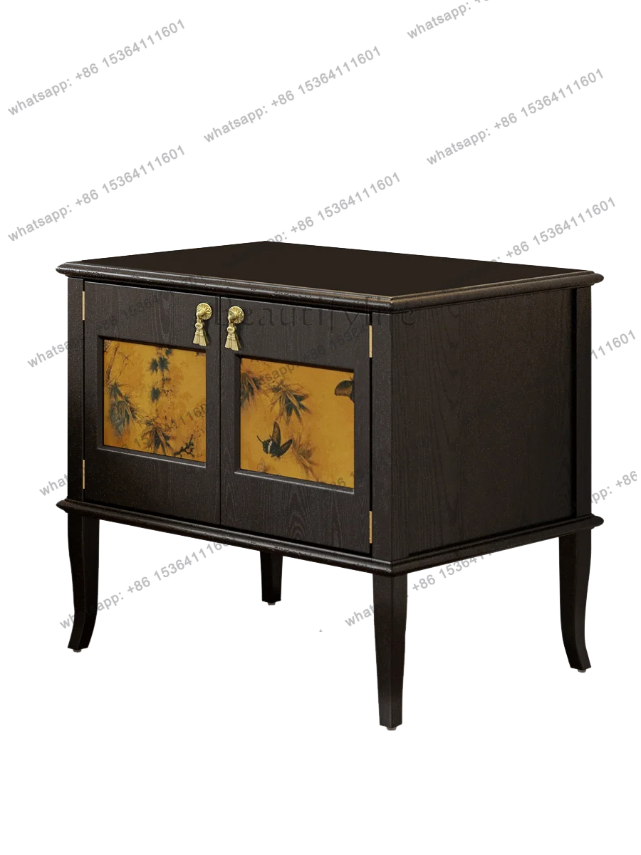 

Qiuyun French retro bedside table Chinese style bedside table all solid wood storage new Chinese door