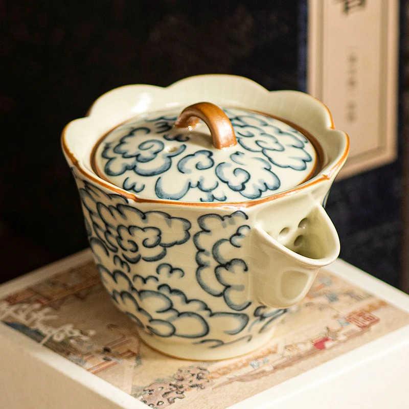 

Beige Ru Kiln Xiangyun Hand Grab Pot Ceramic Kung Fu Tea Set Retro Household Tea Pot Office High-end Single Pot