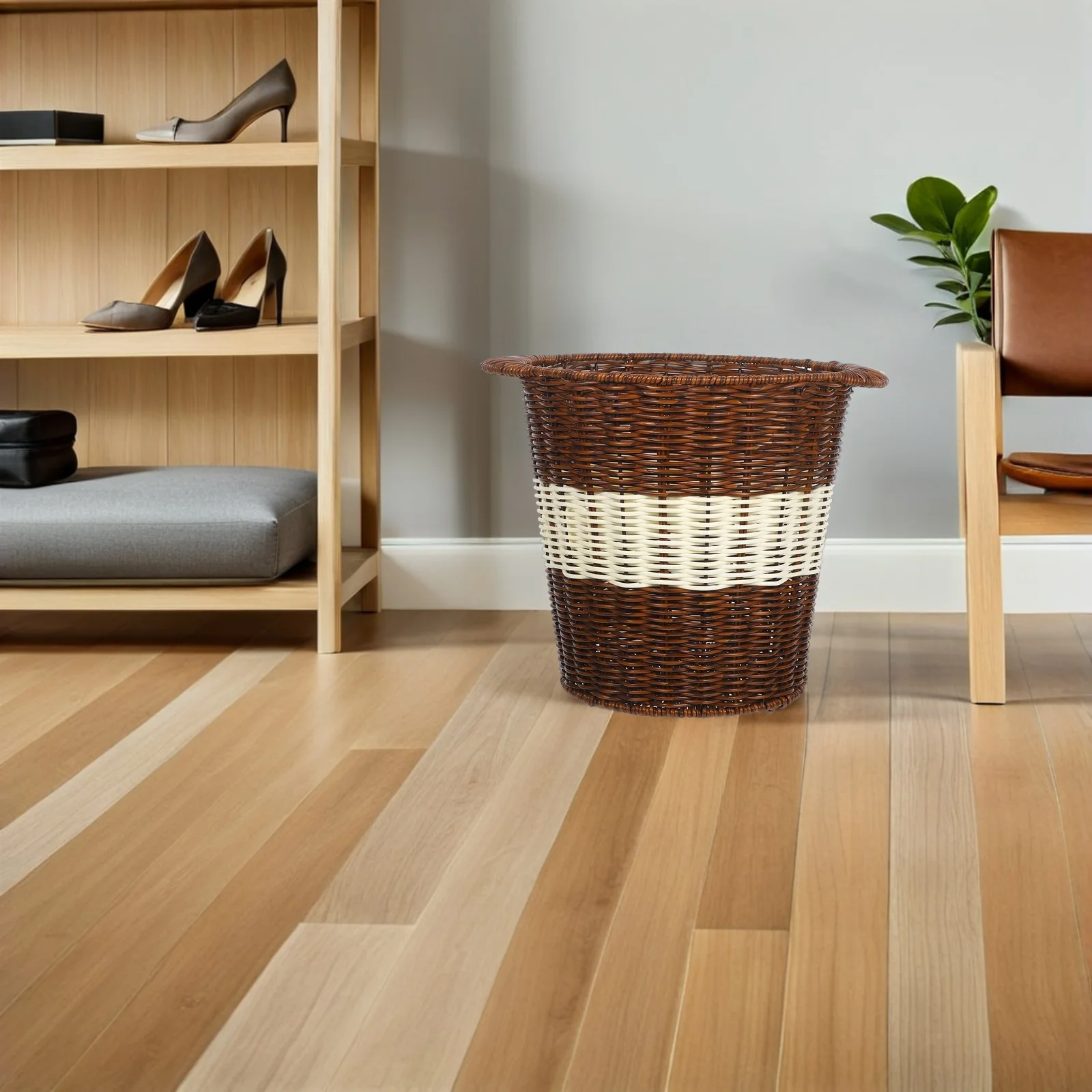 

Корзина для мусора в стиле ротанга, офисная корзина, кухонная бытовая тканая корзина для мусора, домашняя современная пластиковая мусорная корзина для спальни, имитация