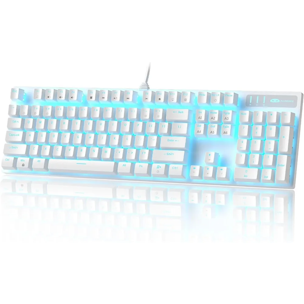 Mechanical Gaming Keyboard with Adjustable Backlight and Blue Switches for PC/MAC (White)
