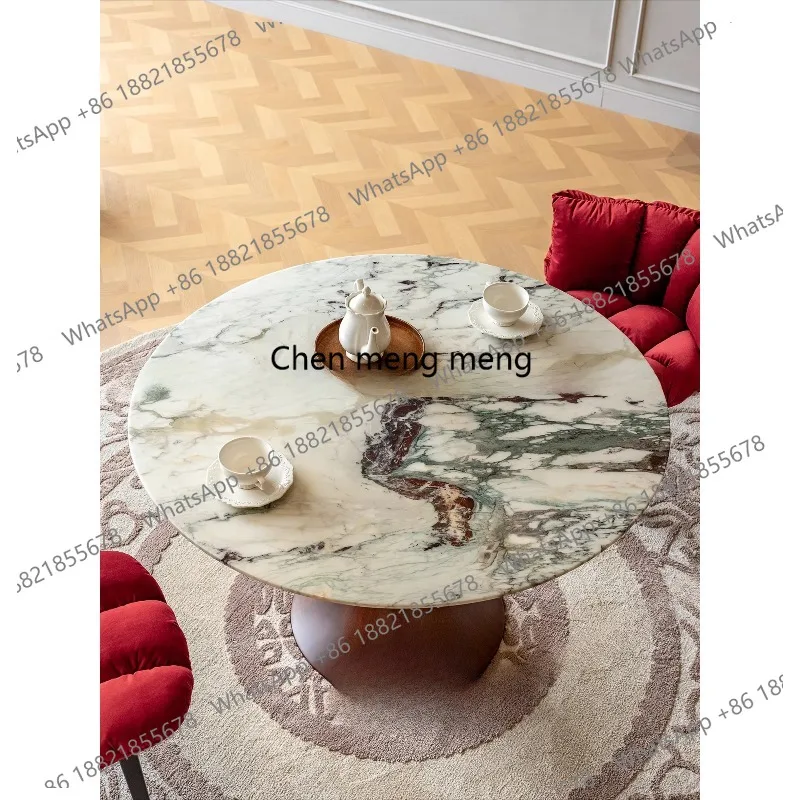 

Natural, luxury stone dining table French retro high-end round dining table large apartment