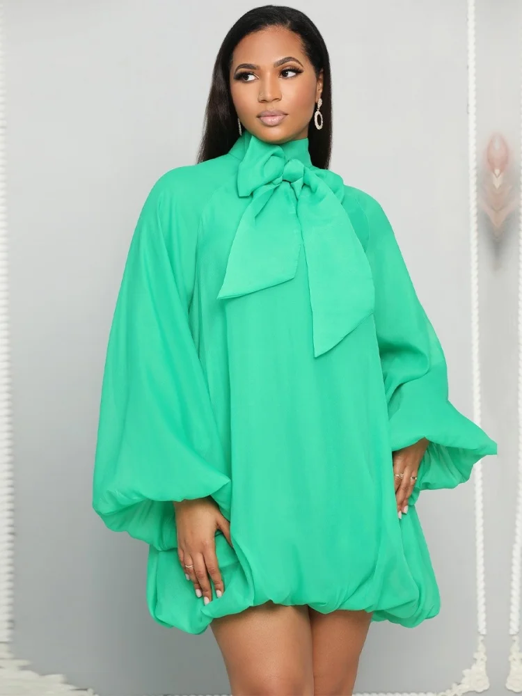 Vestido Wmstar para mujer, venta al por mayor, vestidos de mujer europeos americanos con decoración de lazo, mangas abullonadas, forro de gasa suelto 2025