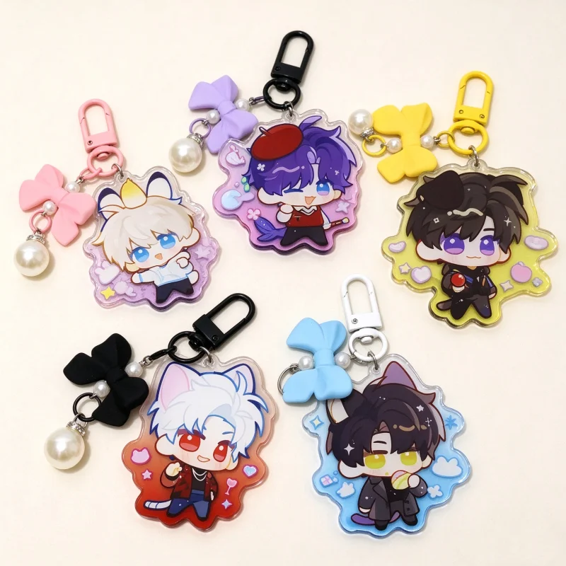 Cute Q-stylepaper figurekeychain,bowandpearlpendantasananime-related accessoryforpackaginganddecoration, suitable asagift.