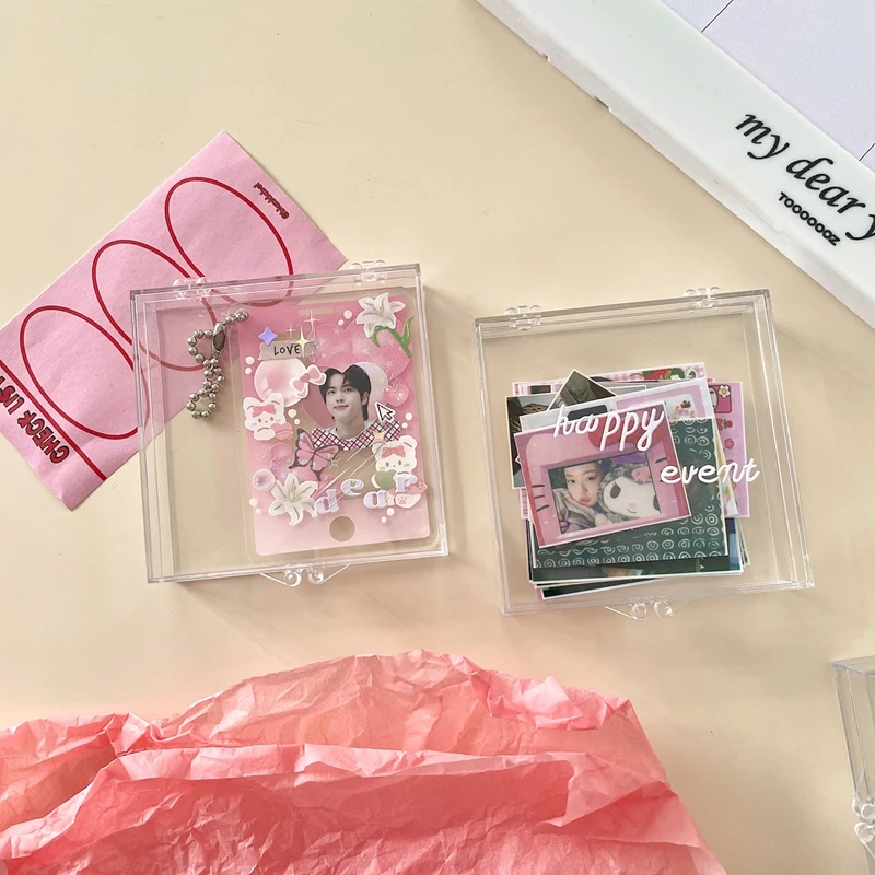 Transparent Photo Storage Box Mini Photo Memo Sheets Storage Box Photocard Holder Card Holder Korean Ins Stationery