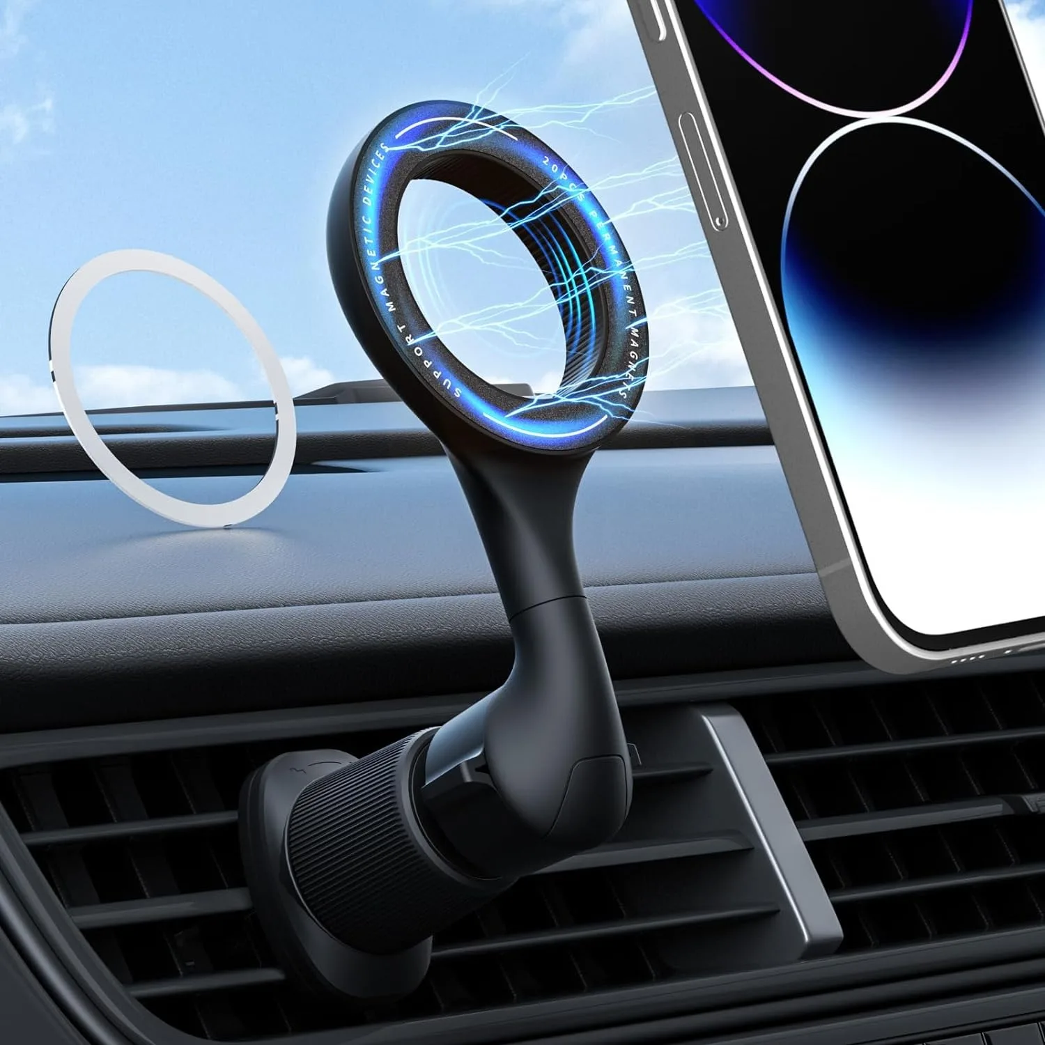 Magnetic Phone Holder for Car Vent, 360 Degree Rotation, Fits All Phones, Black