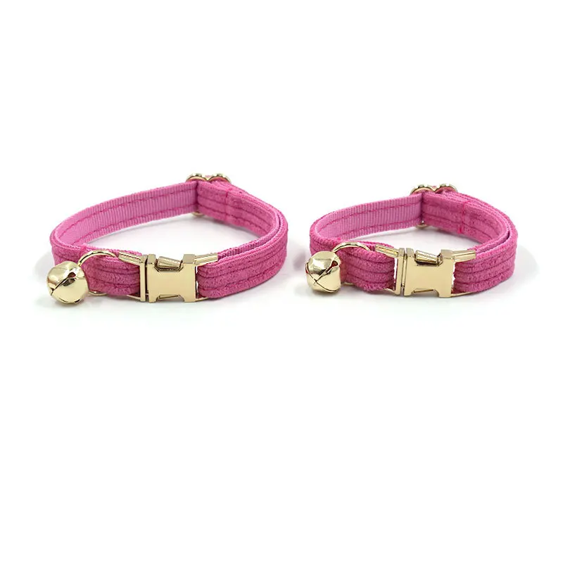 Pink Corduroy Cat Collar With Bell And Gold Metal Buckle Cute Collar Cat Personalised Kitten Collar Pet Products For Cats