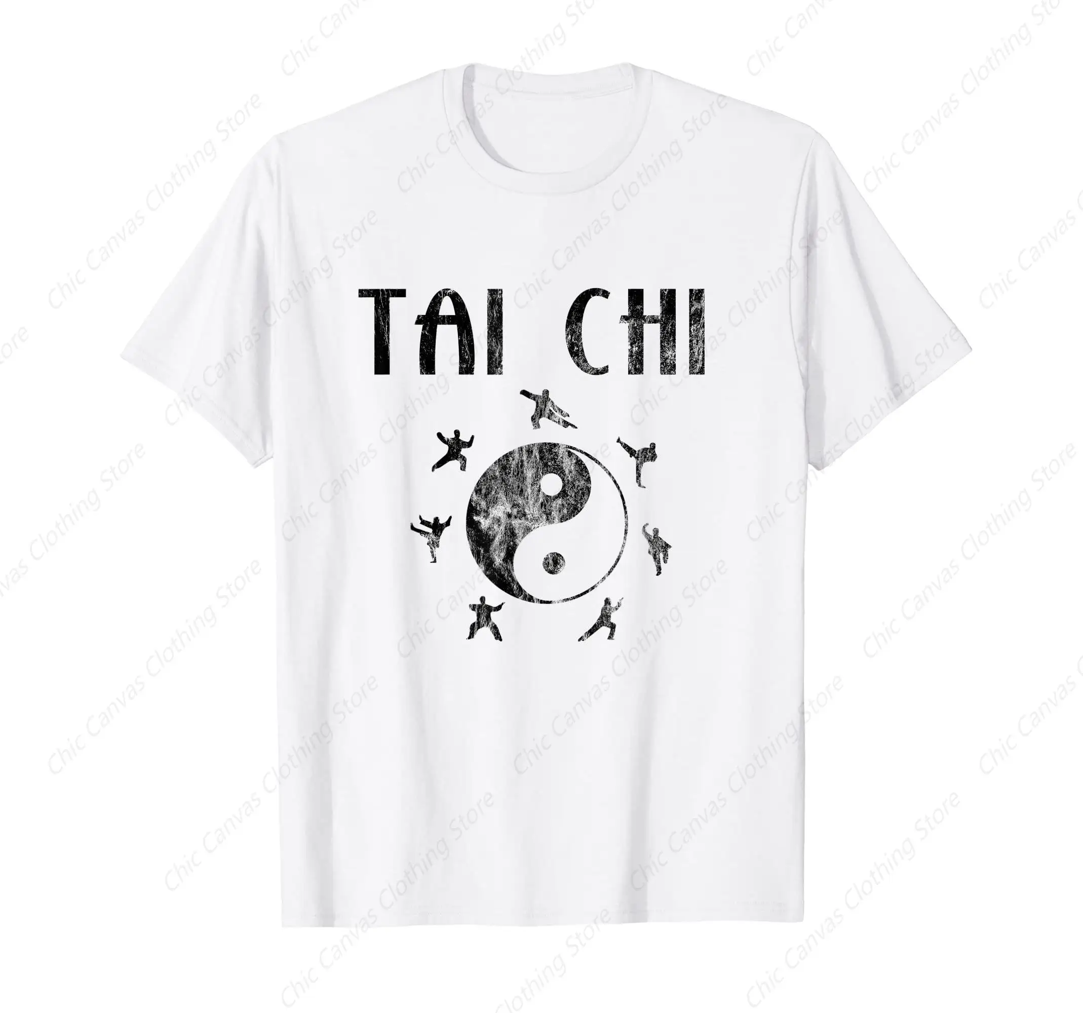 Chinese Martial Arts Qigong Tai Chi Printed T-shirt Yin Yang White Pure Cotton Shirt Comfortable Sports Clothes