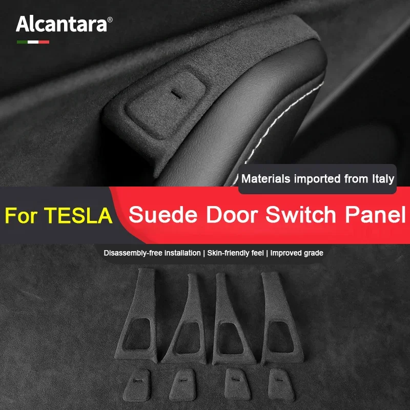 

For Tesla Model 3, Model Y 2018 2019 2020 2021 2022, car door switch button panel cover Alcantara suede covering layer accessory