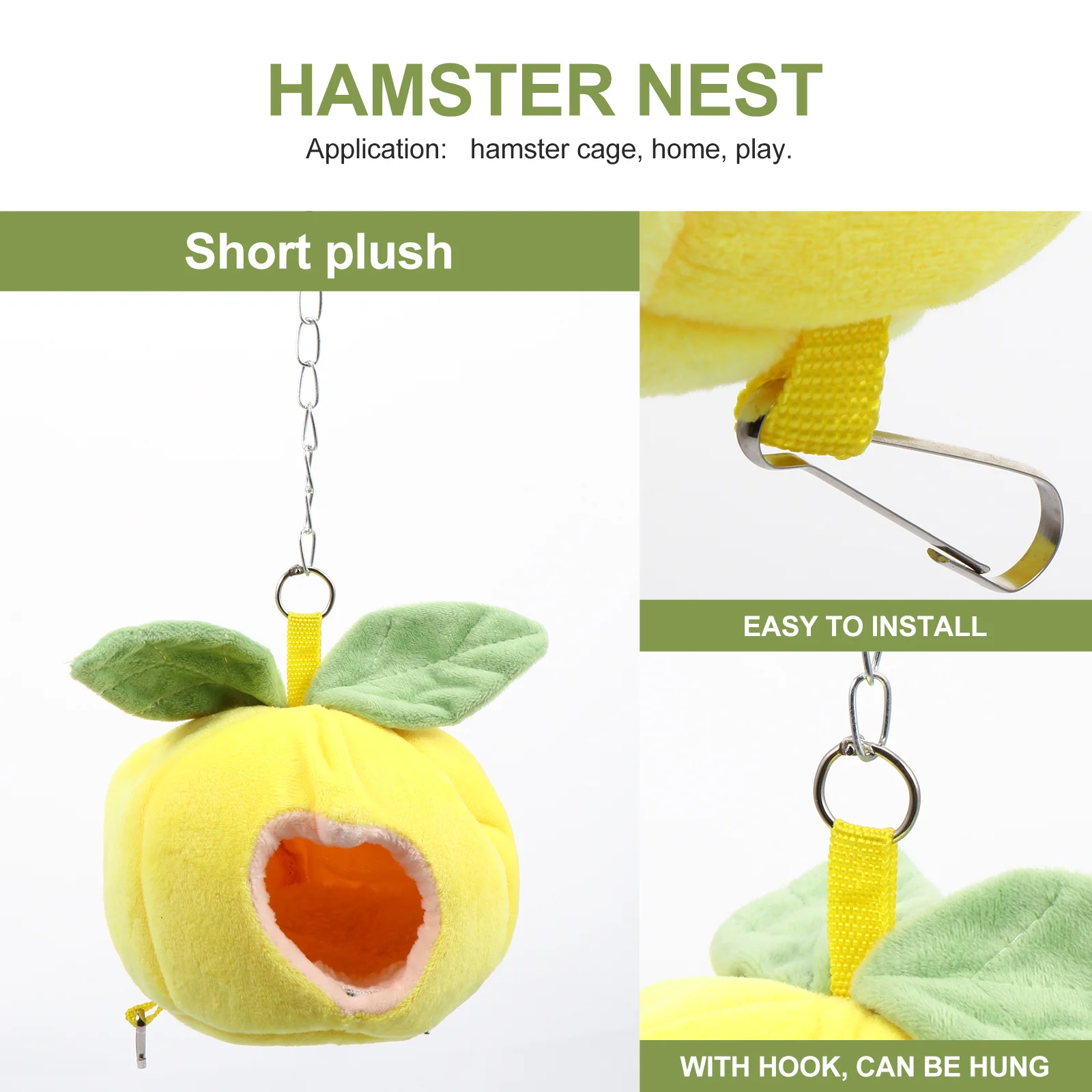 

Soft Warm Lemon Small Nest Hanging Hamster Bed Fruit Shaped Sleeping Nest Hammock for Small Pets Cage Hamster Hanging Bed