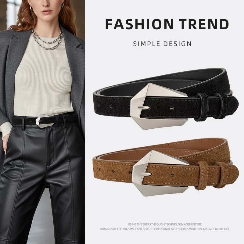 

Women's Suede Genuine Leather Fashionable Belts,Woman Retro Needle Buckle Simple and Versatile Decorative Denim Jeans Belt
