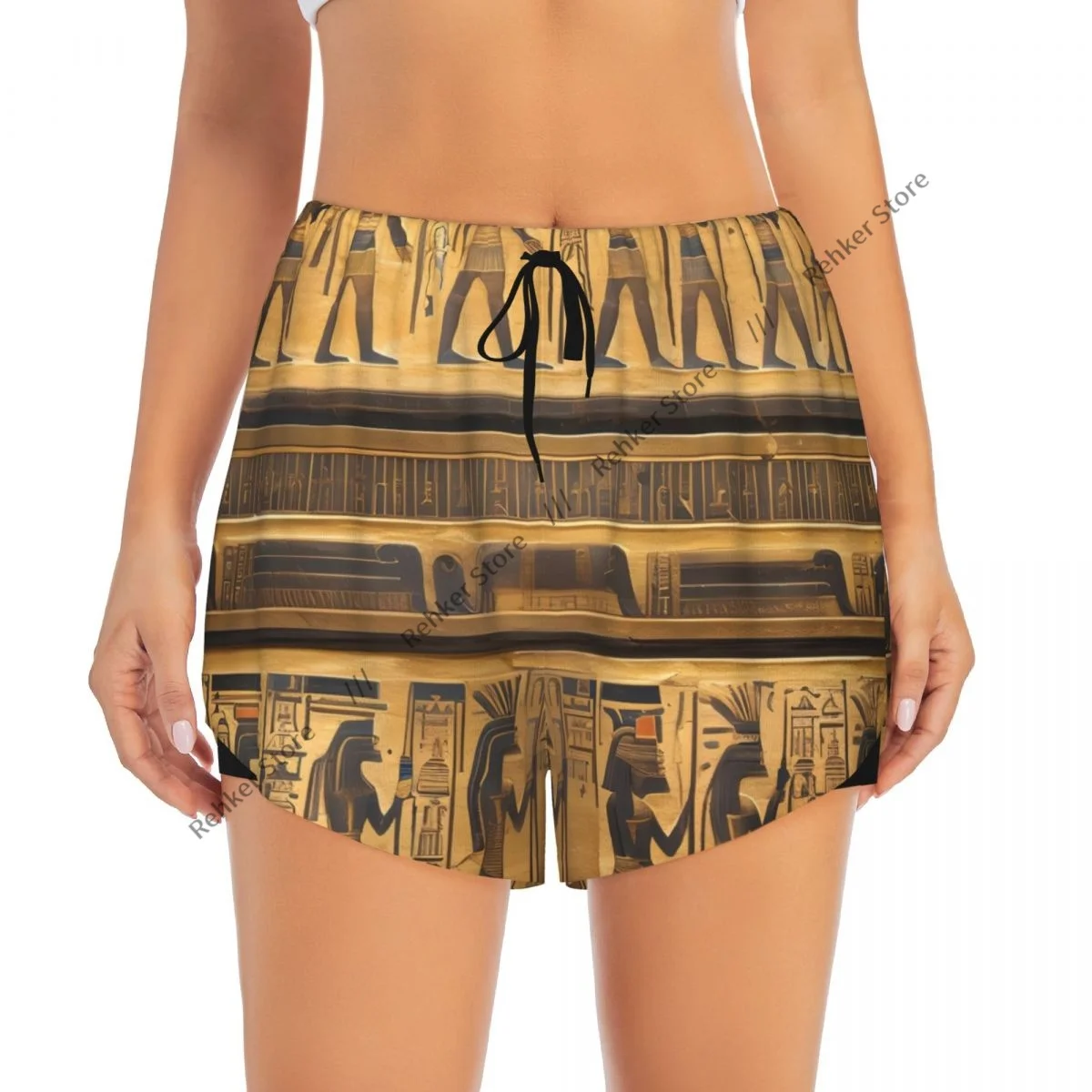 شورت رياضي نسائي من الهيروغليفية المصرية بطبقات مزدوجة سريع الجفاف للترفيه في الهواء الطلق والجري واللياقة البدنية والتمارين الرياضية #3