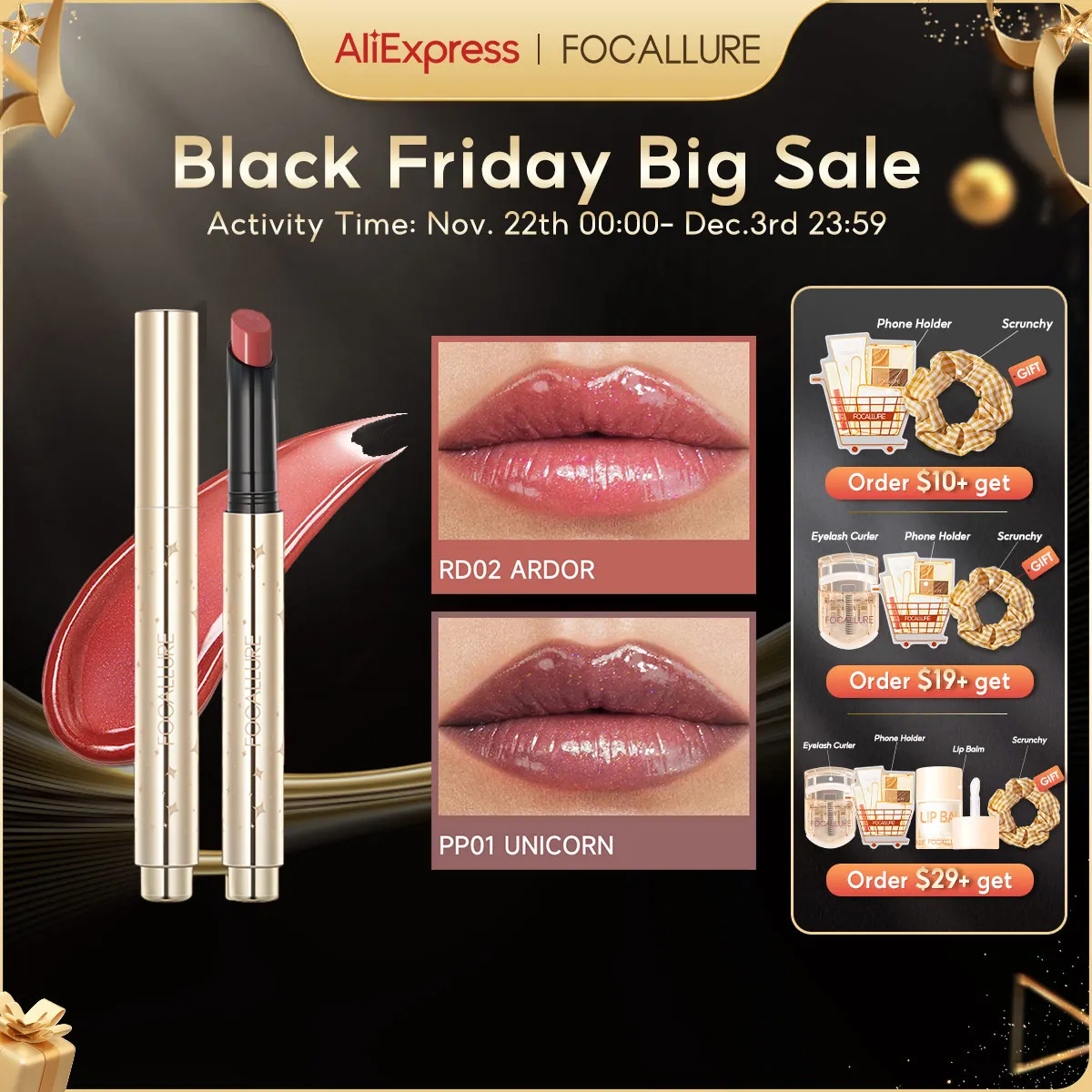 FOCALLURE Pearlescent Lip Gloss Stick Moisturizing Long Lasting Sexy Sparkling Lip Balm Shimmer Lipstick Pen Makeup Cosmetics