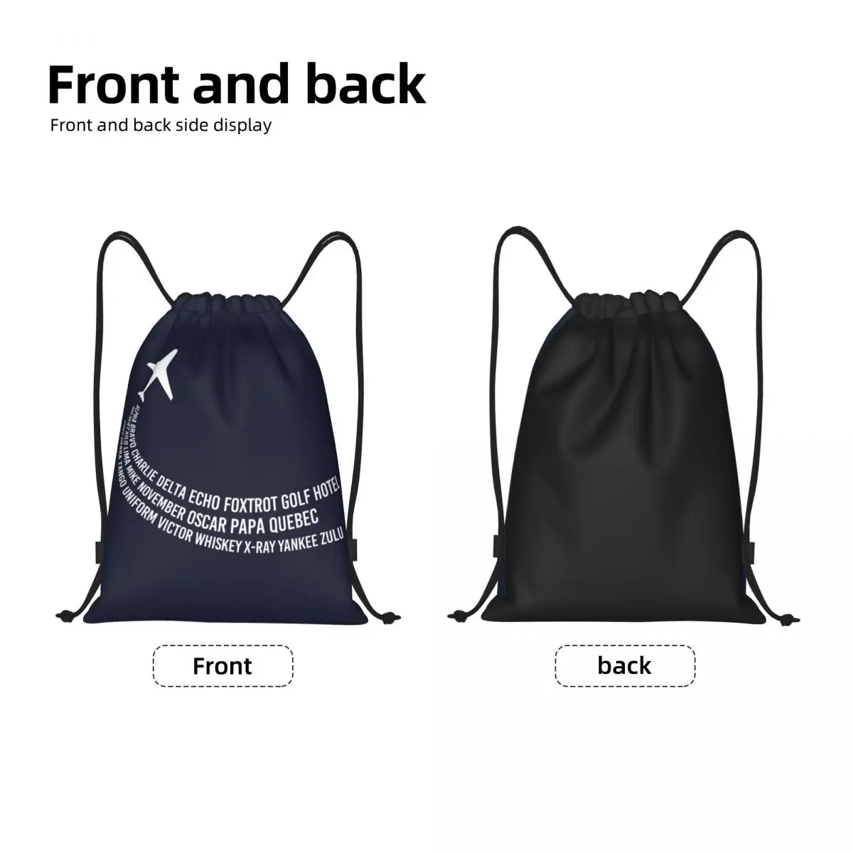 Custom Phonetic Alphabet Pilot Airplane Drawstring Bag Shopping Yoga Backpacks Women Men Aviation Aviator Sports Gym Sackpack