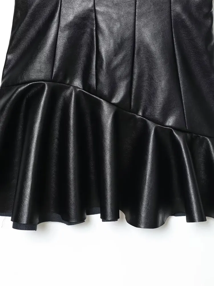 NLZGMSJ Sexy Lmitation Leather Party Women Dress Sleeveless V-Neck Cami Dress New Fashion 2025 Autumn Evening Night Club Dress