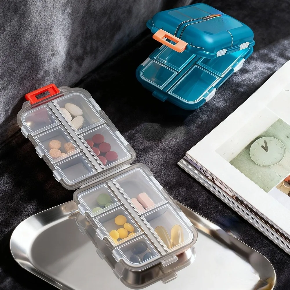 New Mini Double-Layer 10 Grids Pill Container Sealed Moisture Resistant Medicine Box Portable Travel Tablet Daily Storage Case