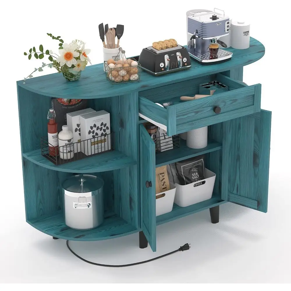 

Vintage Blue 52 Sideboard with Power Outlet, Coffee Bar, Storage, 3 AC & 2 USB Ports