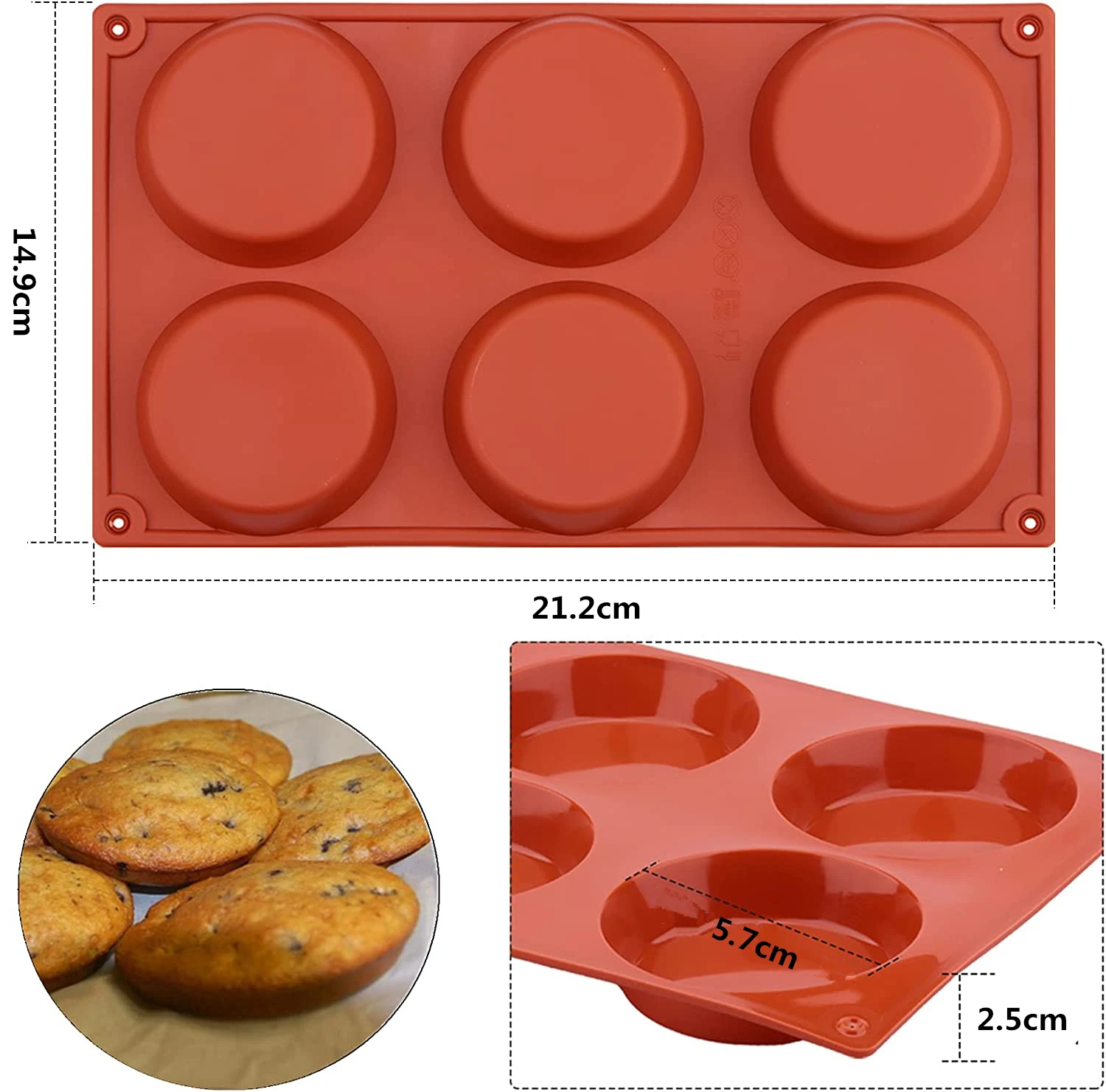 LMETJMA 6-Cavity Silicone Cake Mold Non-Stick Baking Mold Round Disc Resin Coaster Mold for Hamburger Chocolate Cake Pie JT155