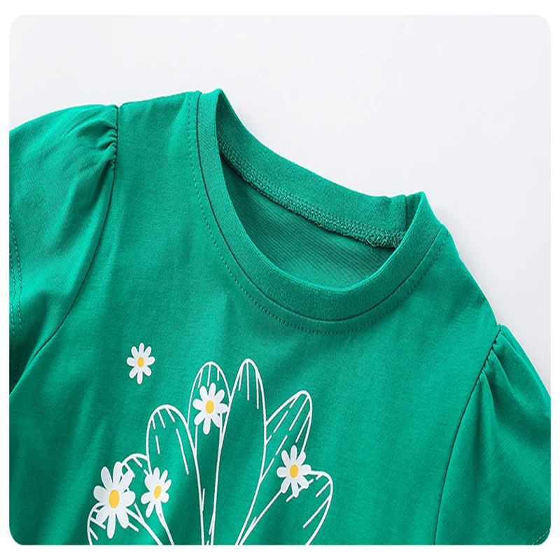 Jumping Meters New Arrival Summer Girls T Shirts Flower Print Short Sleeve Hot Selling Kids Tees Children Tops Baby Costume