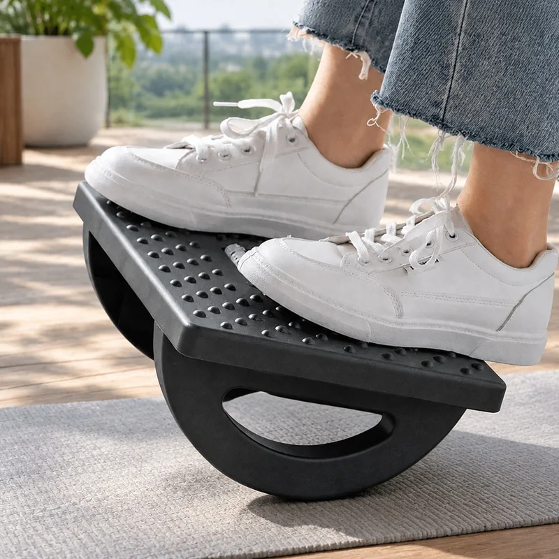 Portable Ergonomic Foot Stool with Massage Rollers for Comfortable Under-Desk Support at Home or Office