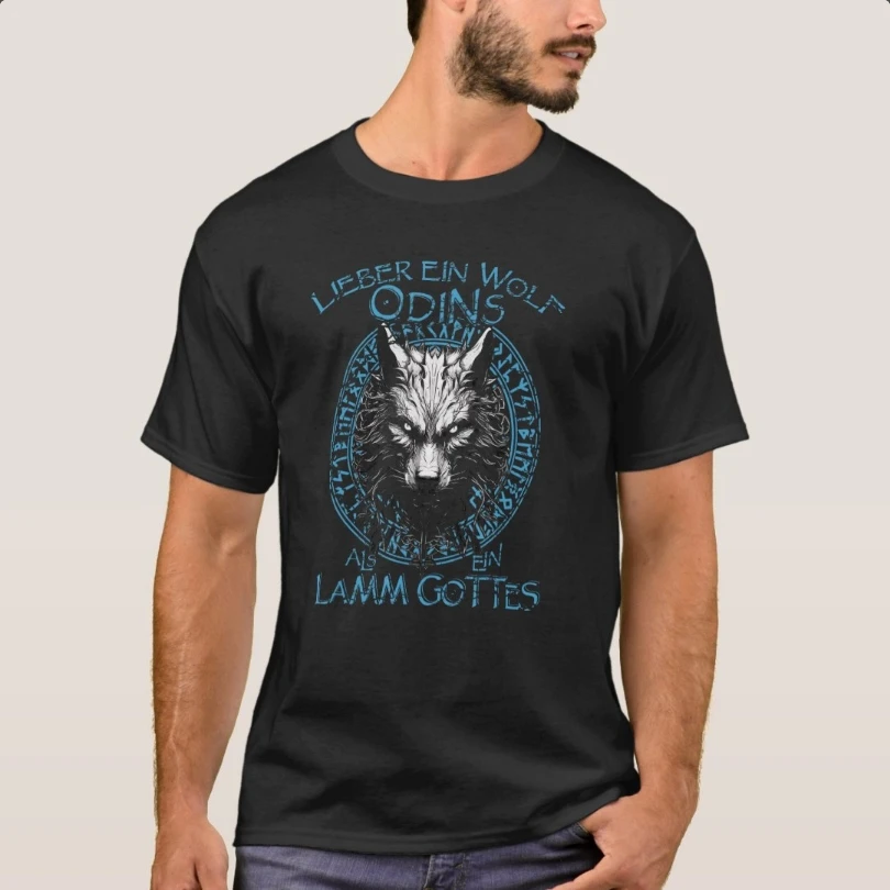 Valhalla Dear Wolf Wolves Odins Geri Freki As Lamb T-Shirt 100% Cotton O-Neck Summer Short Sleeve Casual Mens T-shirt Size S-3XL