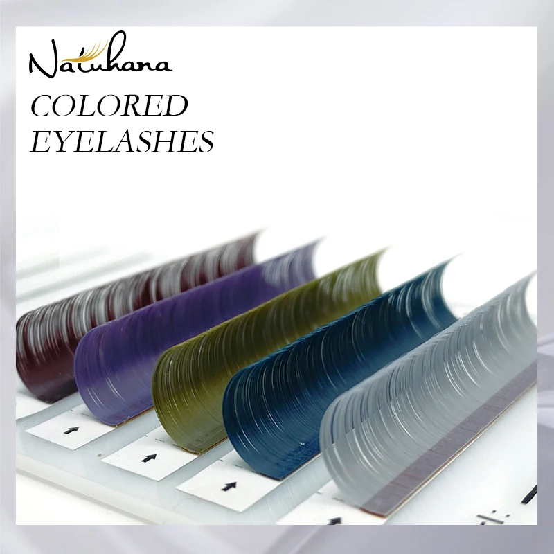 NATUHANA Dark Colored Lashes Extension Blue/Lavender/Red/Green/Gray Individual Natural False Mink Colorful Eyelashes